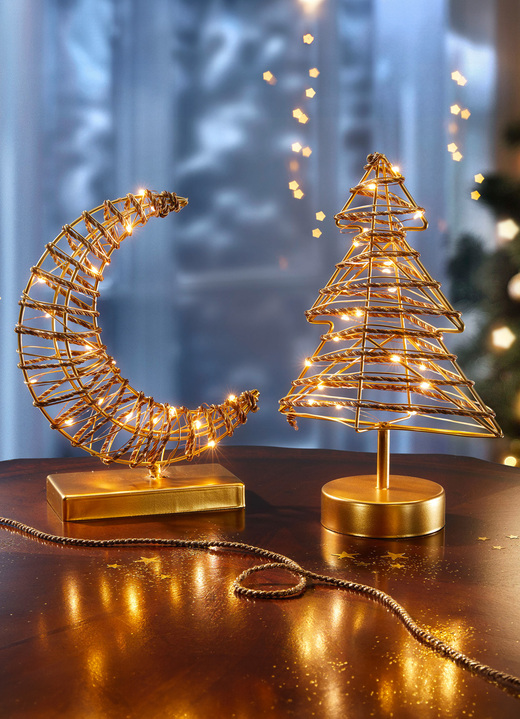 - Beleuchtete Dekoration mit Timerfunktion, in Farbe GOLD, in Ausführung Tannenbaum