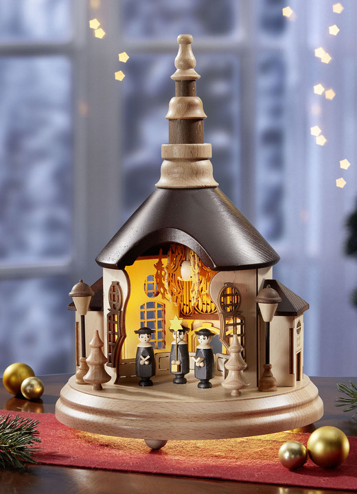 - Lichterhaus Seiffener Kirche aus hauptsächlich einheimischen Massivhölzern, in Farbe NATUR-BRAUN