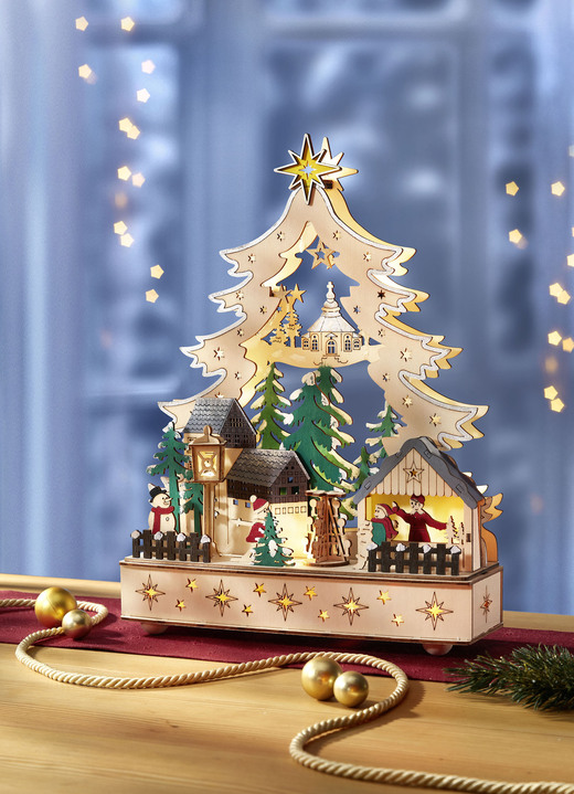 Weihnachtliche Dekorationen - Lichterbogen aus hochwertigem Holz, in Farbe NATUR-BRAUN-GRÜN