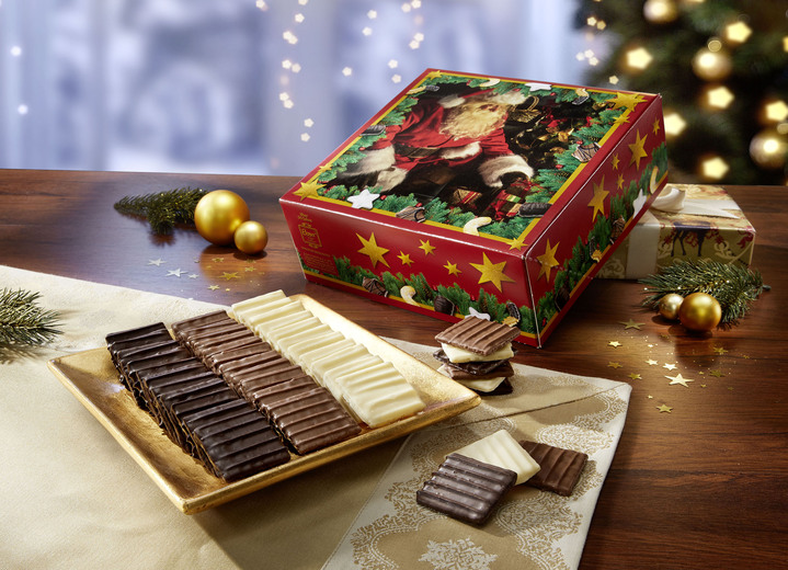 Weihnachtsleckereien - Zarte Waffelblättchen im dekorativen Weihnachtskarton, in Farbe ROT Ansicht 2