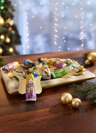 - Weihnachtsengel aus feinster Edelvollmilch-Chocolade, in Farbe BUNT