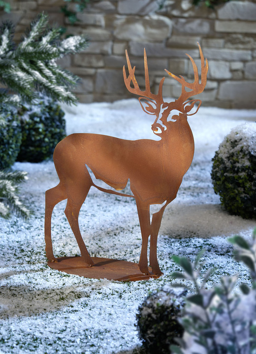 Winterlicher Garten - Hirsch Konrad aus gerostetem Stahlblech, in Farbe ROST