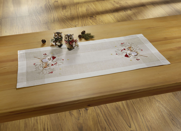 Tischdecken - Tisch- und Raumdekoration mit Eulen-Motiv, in Größe 101 (Deckchen, 35x 50 cm) bis 404 (Kissenbezug, 40x 40 cm), in Farbe SEKT-BUNT Ansicht 3