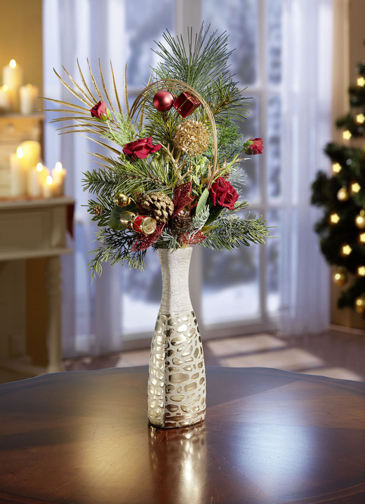 - Mini-Röschen-Arrangement in Vase, in Farbe ROT-GRÜN