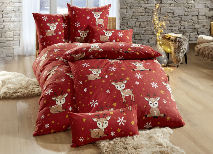 Bettwäschegarnituren - Kuschelige Bettwäsche-Garnitur aus Baumwolle, in Größe 111 (40/80 cm + 135/200 cm) bis 115 (80/80 cm + 155/220 cm), in Farbe ROT Ansicht 1