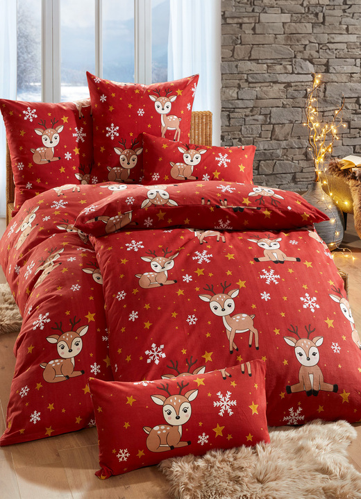 Bettwäschegarnituren - Kuschelige Bettwäsche-Garnitur aus Baumwolle, in Größe 111 (40/80 cm + 135/200 cm) bis 115 (80/80 cm + 155/220 cm), in Farbe ROT Ansicht 2