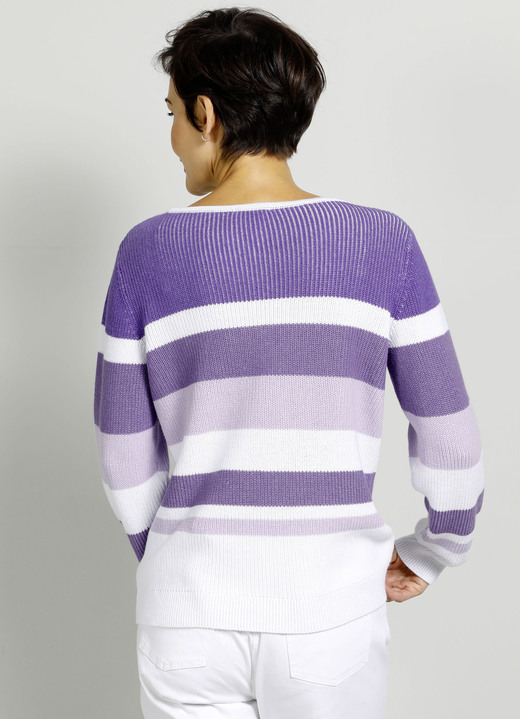 Pullover & Strickmode - Pullover aus reiner Baumwolle, in Größe 038 bis 052, in Farbe LILA-WEISS Ansicht 2