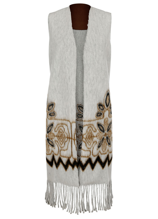 Lang - Longweste mit Fransen, in Größe 038 bis 052, in Farbe ECRU-BRAUN Ansicht 2