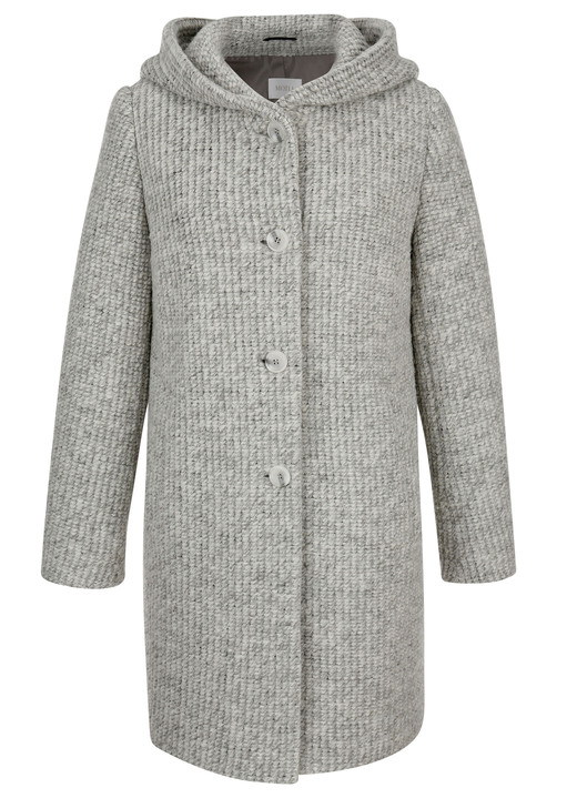 Lang - Longjacke mit fester Kapuze Ansicht 3 Lang - Longjacke mit fester Kapuze, in Größe 038 bis 052, in Farbe HELLGRAU-ECRU Ansicht 3