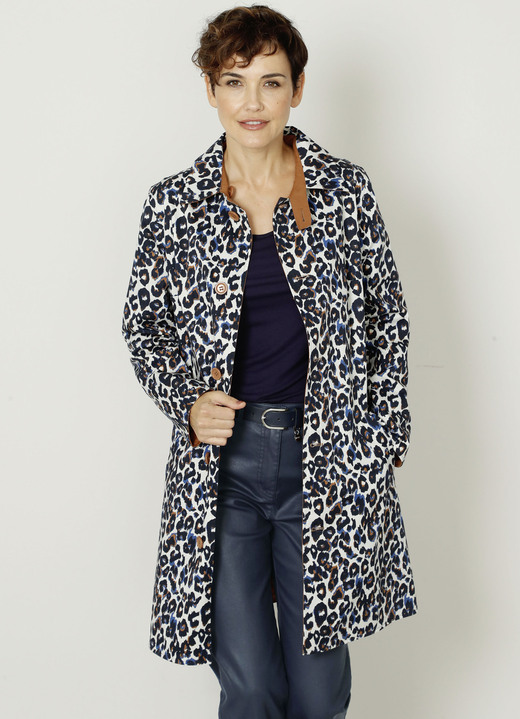 Lang - Wendemantel mit Animalprint, in Größe 020 bis 048, in Farbe KARAMELL-ECRU-BLAU Ansicht 1