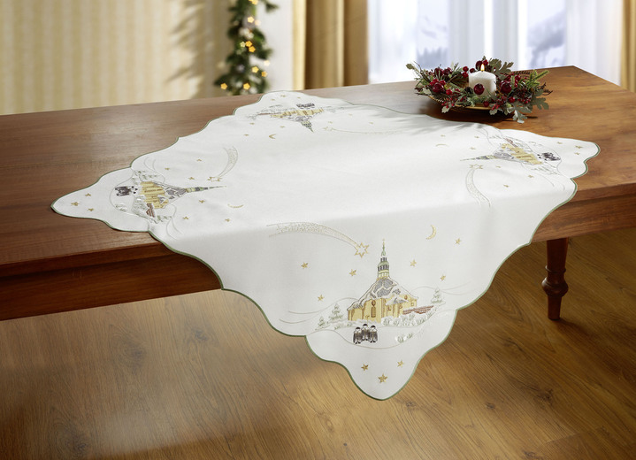 Tischdecken - Tisch- und Raumdekoration mit echter Plauener Spitze, in Größe 110 (Deckchen rund, ø 30 cm) bis 404 (Kissenbezug, 40/40 cm), in Farbe NATUR Ansicht 9