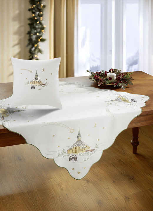 Tischdecken - Tisch- und Raumdekoration mit echter Plauener Spitze, in Größe 110 (Deckchen rund, ø 30 cm) bis 404 (Kissenbezug, 40/40 cm), in Farbe NATUR Ansicht 2