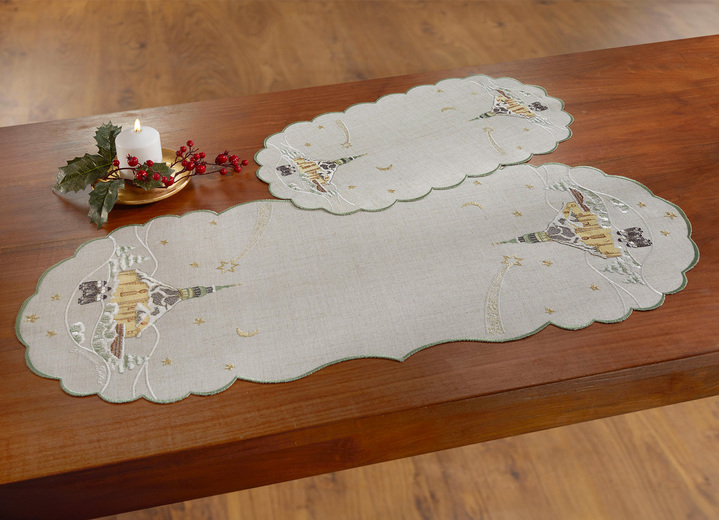 Tischdecken - Tisch- und Raumdekoration mit echter Plauener Spitze, in Größe 110 (Deckchen rund, ø 30 cm) bis 404 (Kissenbezug, 40/40 cm), in Farbe NATUR Ansicht 5