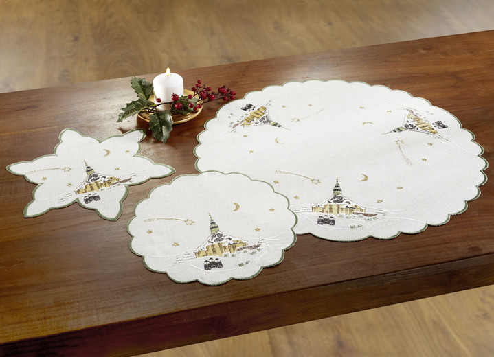 Tischdecken - Tisch- und Raumdekoration mit echter Plauener Spitze, in Größe 110 (Deckchen rund, ø 30 cm) bis 404 (Kissenbezug, 40/40 cm), in Farbe NATUR Ansicht 7