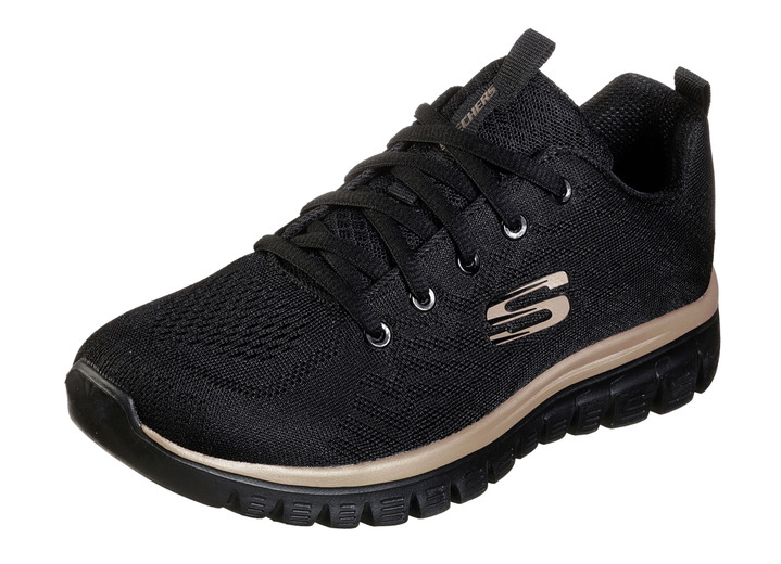 Slipper & Schnürschuhe - SKECHERS, sportliche Damen-Sneaker, aus Mesh-Material, in Größe 036 bis 041, in Farbe SCHWARZ-ROSÉGOLD