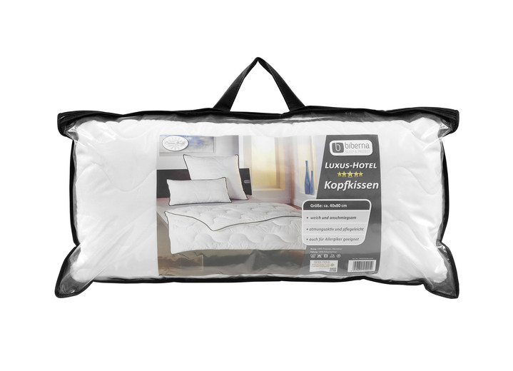 Bettwaren - Kissenprogramm aus dem Hause biberna mit schwarzer Biese Ansicht 2 Bettwaren - Kissenprogramm aus dem Hause biberna mit schwarzer Biese, in Größe 120 (Kissen, 80/80 cm) bis 121 (Kissen, 40/80 cm), in Farbe WEISS Ansicht 2