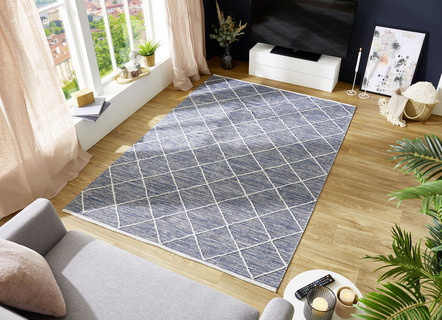 Modern - Moderne Brücken und Teppiche aus 100% Baumwolle, in Größe 113 (Brücke, 70x140 cm) bis 256 (Teppich, 170x240 cm), in Farbe BRAUN – Farbe BLAU – Ansicht 