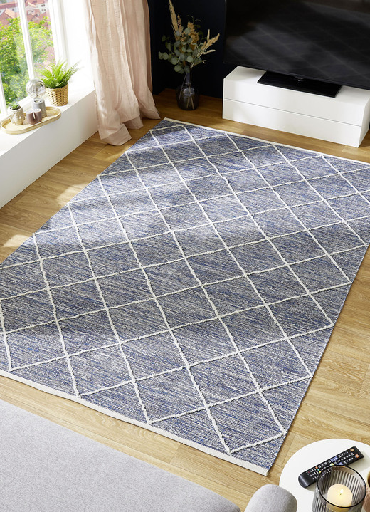 Modern - Moderne Brücken und Teppiche aus 100% Baumwolle, in Größe 113 (Brücke, 70x140 cm) bis 256 (Teppich, 170x240 cm), in Farbe BLAU Ansicht 1