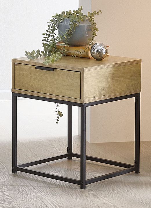 Beistelltische - Konsole mit pulverbeschichtetem Stahlrohr-Gestell, in Farbe EICHE-SCHWARZ, in Ausführung schmal Ansicht 4