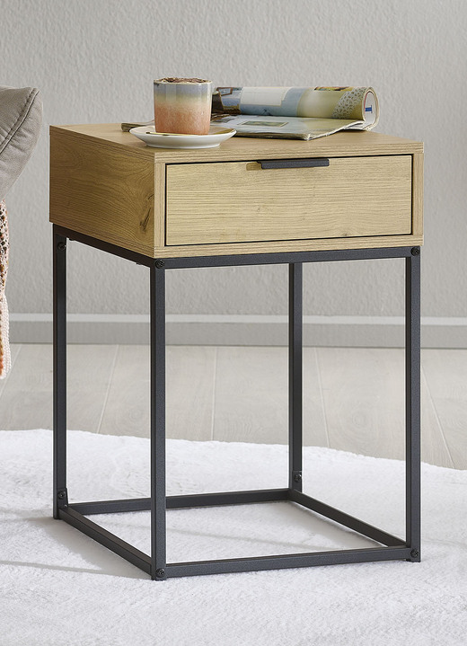 Beistelltische - Konsole mit pulverbeschichtetem Stahlrohr-Gestell, in Farbe EICHE-SCHWARZ, in Ausführung schmal Ansicht 3