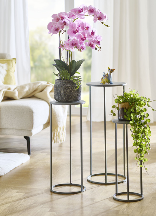 Kleinmöbel - Blumensäule, 3er-Set, mit pulverbeschichtetem Stahlrohrgestell, in Farbe GRAU