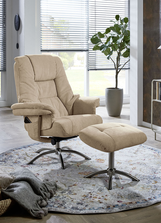Wohnen - Relax-Sessel mit Hocker und Gestell aus Metall, in Farbe BEIGE Ansicht 1