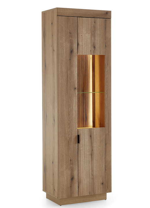 Vitrinen - Vitrine, 2-türig, mit LED-Beleuchtung und Softclose, in Farbe EICHE, in Ausführung Glas-/Holztür links Ansicht 2