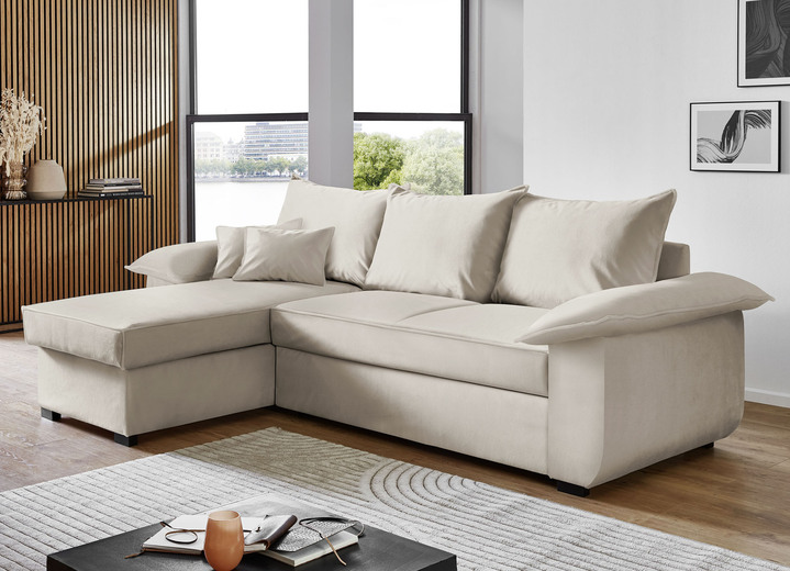 Polsterecken - Polsterecke mit Bettfunktion und Bettkasten, in Farbe CREME Ansicht 1