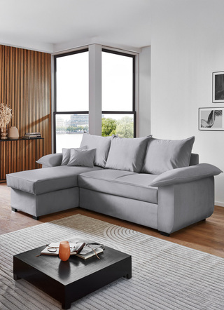 Polsterecken - Polsterecke mit Bettfunktion und Bettkasten, in Farbe CREME – Farbe GRAU – Ansicht 