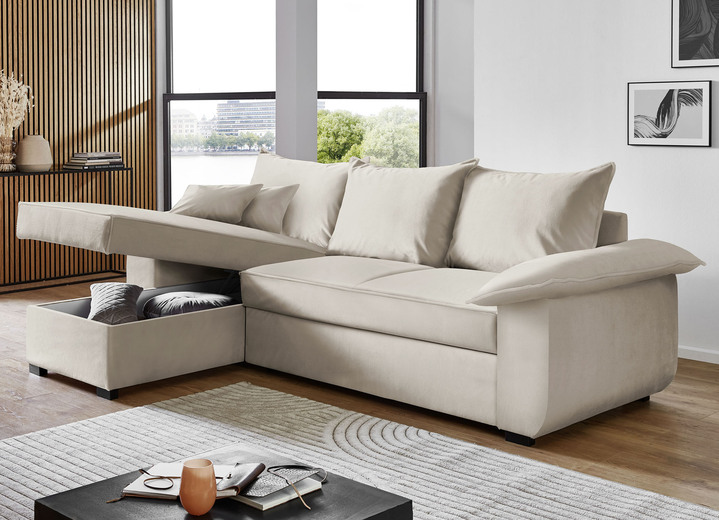 Polsterecken - Polsterecke mit Bettfunktion und Bettkasten, in Farbe CREME Ansicht 8