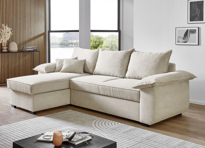 Wohnen - Polsterecke mit Bettfunktion und Bettkasten, in Farbe CREME Ansicht 1