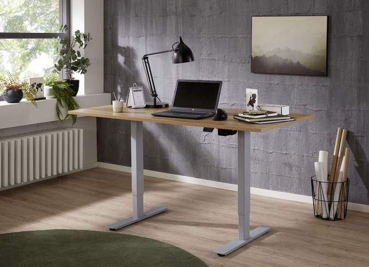 Büromöbel - Elektrisch höhenverstellbarer Schreibtisch, in Farbe ANTHRAZIT-ASTEICHE Ansicht 3