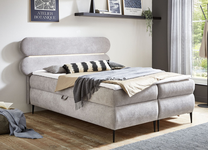 Boxspringbetten - Boxspringbett mit LED-Beleuchtung und Topper, in Farbe GRAU Ansicht 1