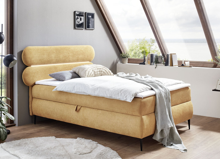 Boxspringbetten - Boxspringbett mit LED-Beleuchtung und Topper, in Farbe SAFRAN Ansicht 1
