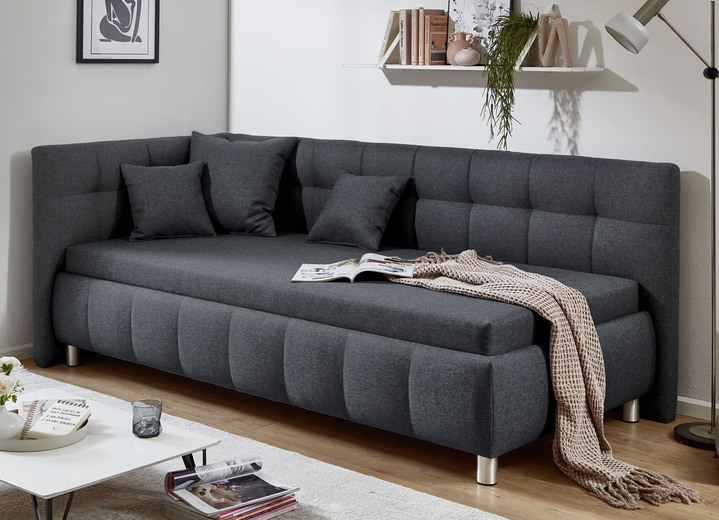 Schlafsofas - Studioliege mit Kissen und Bettkasten, in Farbe BEIGE, in Ausführung Kopfteil links, mit Federkern-Festpolsterung Ansicht 7