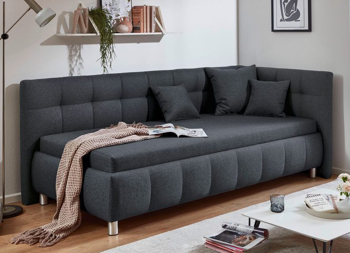 Schlafsofas - Studioliege mit Kissen und Bettkasten, in Farbe BEIGE, in Ausführung Kopfteil links, mit Federkern-Festpolsterung Ansicht 13
