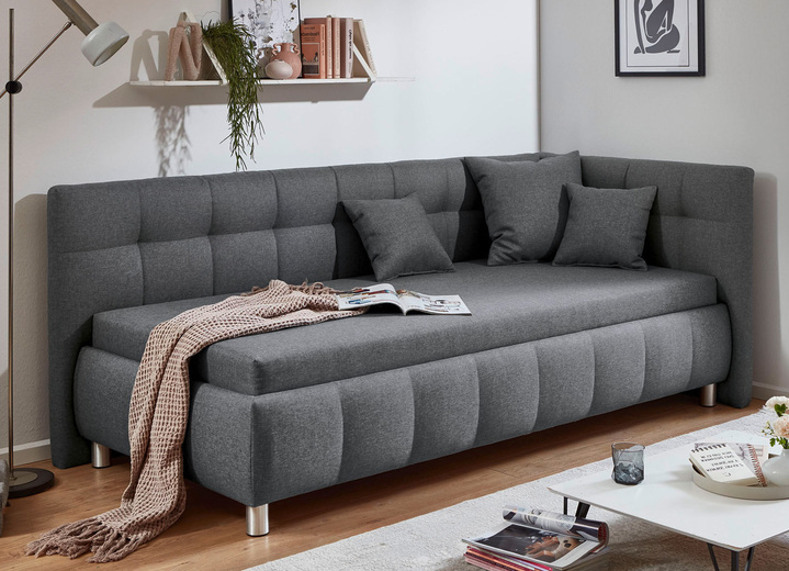 Schlafsofas - Studioliege mit Kissen und Bettkasten, in Farbe BEIGE, in Ausführung Kopfteil links, mit Federkern-Festpolsterung Ansicht 11