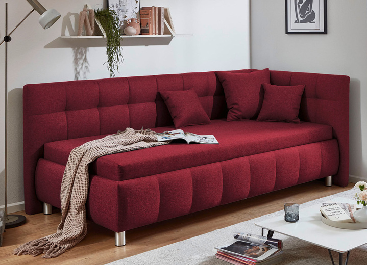 Schlafsofas - Studioliege mit Kissen und Bettkasten, in Farbe BEIGE, in Ausführung Kopfteil links, mit Federkern-Festpolsterung Ansicht 9