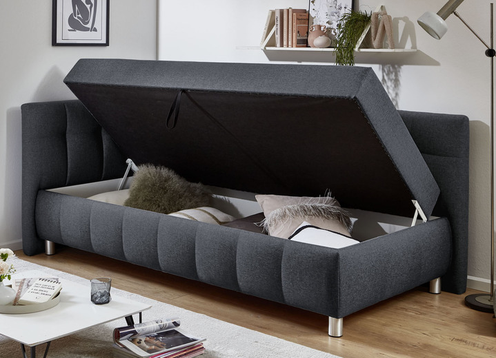 Schlafsofas - Studioliege mit Kissen und Bettkasten, in Farbe BEIGE, in Ausführung Kopfteil links, mit Federkern-Festpolsterung Ansicht 8