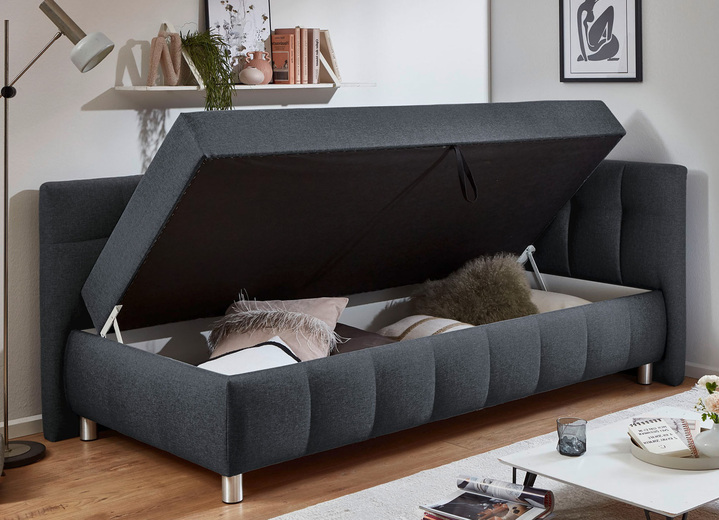 Schlafsofas - Studioliege mit Kissen und Bettkasten, in Farbe BEIGE, in Ausführung Kopfteil links, mit Federkern-Festpolsterung Ansicht 14