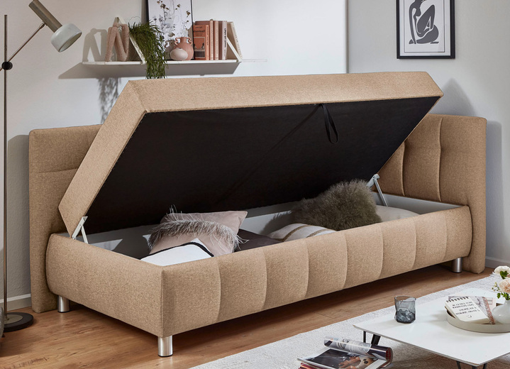 Schlafsofas - Studioliege mit Kissen und Bettkasten, in Farbe BEIGE, in Ausführung Kopfteil links, mit Federkern-Festpolsterung Ansicht 16