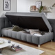 Schlafsofas - Studioliege mit Kissen und Bettkasten, in Farbe BEIGE, in Ausführung Kopfteil links, mit Federkern-Festpolsterung – Farbe GRAU – Ansicht 2