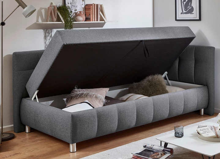 Schlafsofas - Studioliege mit Kissen und Bettkasten, in Farbe BEIGE, in Ausführung Kopfteil links, mit Federkern-Festpolsterung Ansicht 12