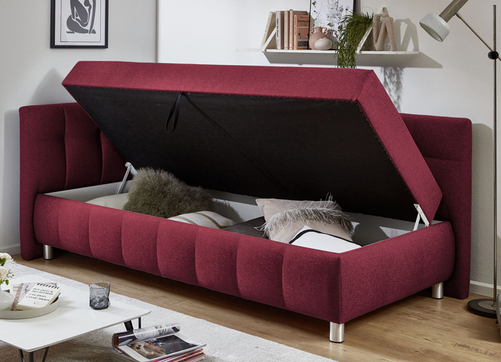 Schlafsofas - Studioliege mit Kissen und Bettkasten, in Farbe BEIGE, in Ausführung Kopfteil links, mit Federkern-Festpolsterung Ansicht 6