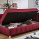 Schlafsofas - Studioliege mit Kissen und Bettkasten, in Farbe BEIGE, in Ausführung Kopfteil links, mit Federkern-Festpolsterung – Farbe ROT – Ansicht 4