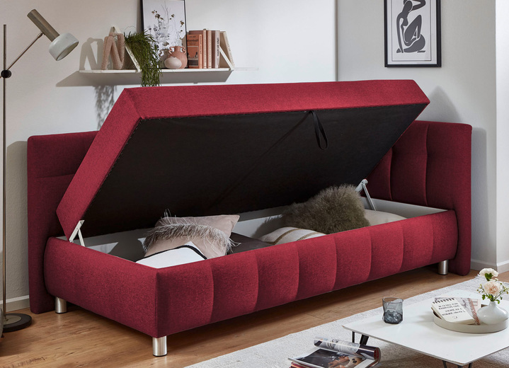 Schlafsofas - Studioliege mit Kissen und Bettkasten, in Farbe BEIGE, in Ausführung Kopfteil links, mit Federkern-Festpolsterung Ansicht 10