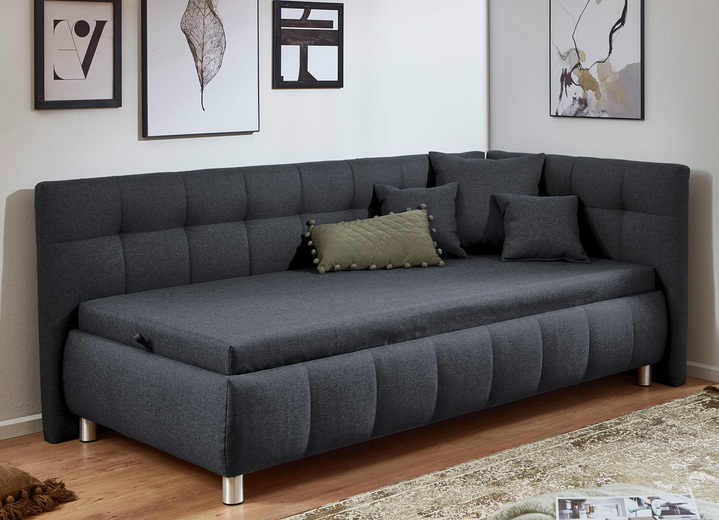 Schlafsofas - Studioliege mit Kissen und Bettkasten, in Farbe BEIGE, in Ausführung Kopfteil links, mit Federkern-Festpolsterung Ansicht 35