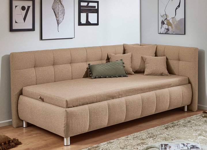 Schlafsofas - Studioliege mit Kissen und Bettkasten, in Farbe BEIGE, in Ausführung Kopfteil links, mit Federkern-Festpolsterung Ansicht 38