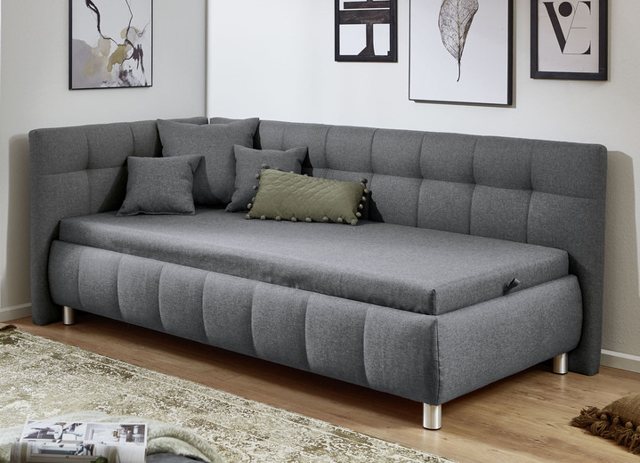 Schlafsofas - Studioliege mit Kissen und Bettkasten, in Farbe BEIGE, in Ausführung Kopfteil links, mit Federkern-Festpolsterung Ansicht 20