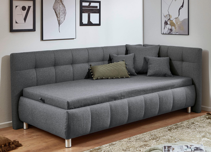 Schlafsofas - Studioliege mit Kissen und Bettkasten, in Farbe BEIGE, in Ausführung Kopfteil links, mit Federkern-Festpolsterung Ansicht 32